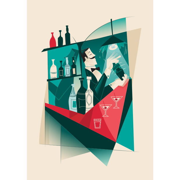 Vintage Martini Cocktail barman – Cubism artwork