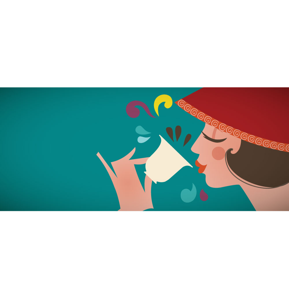 Girl drinking coffee with a red hat– modern lifestyle