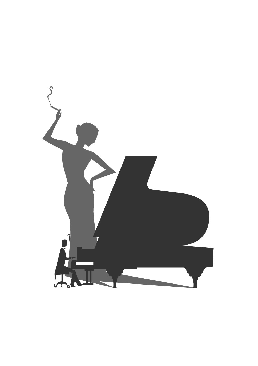 Shilouette of a man playing piano meanwhile a woman smokes in the background- modern lifestyle